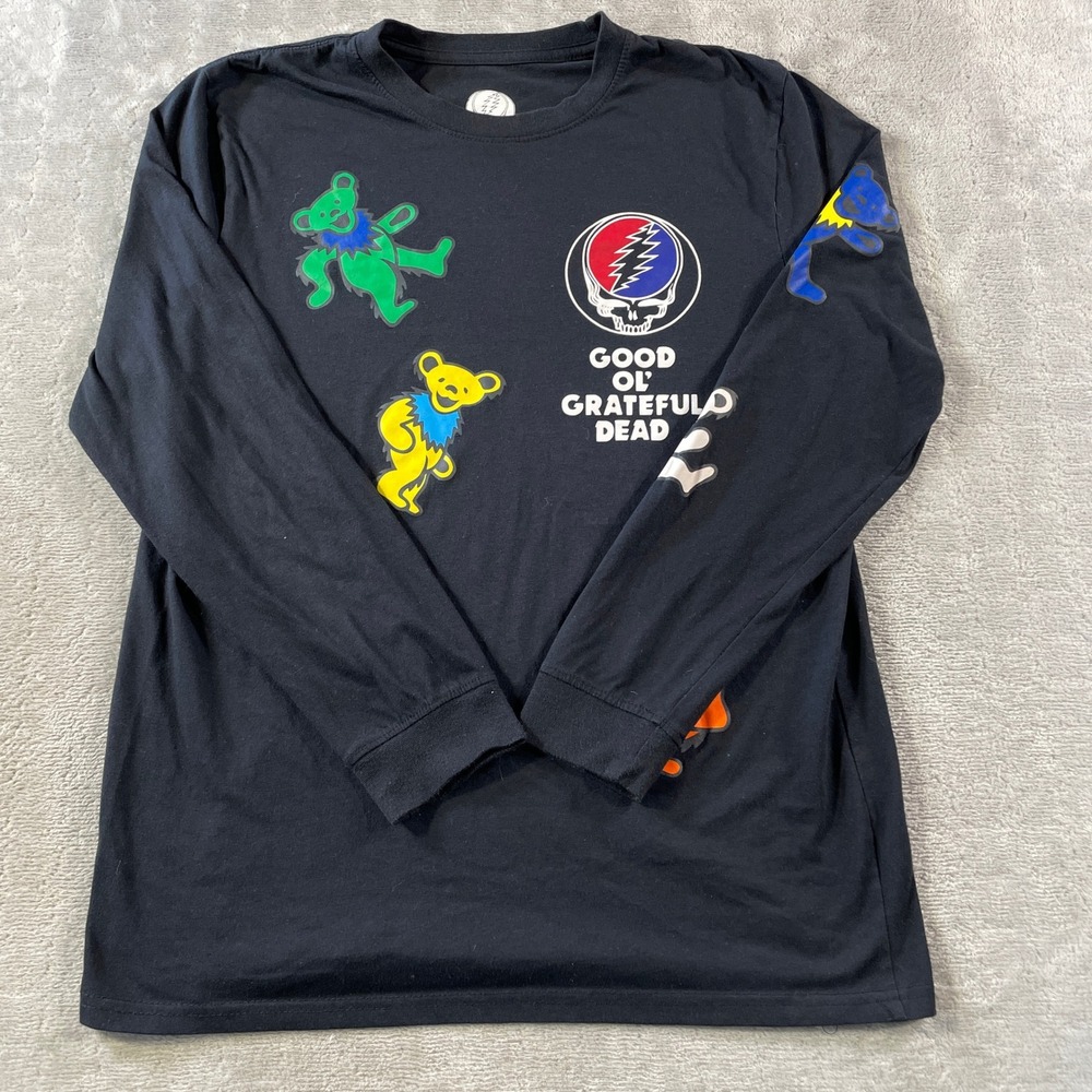 Grateful Dead Shirt Mens Medium Black Dancing Bears Stealie Long Sleeve Music
